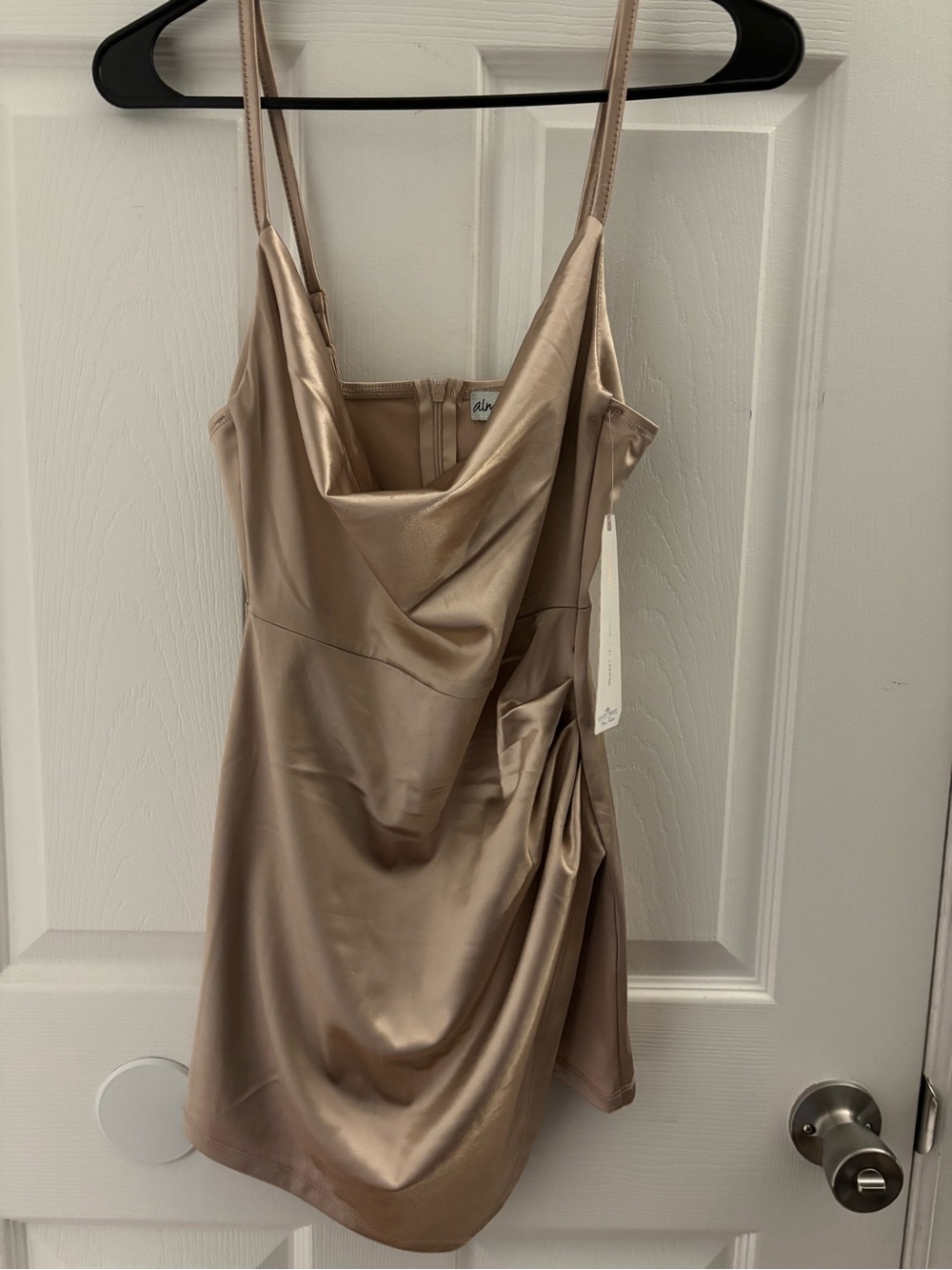 Almost Famous Satin Slip Mini Romper in Champagne Gold